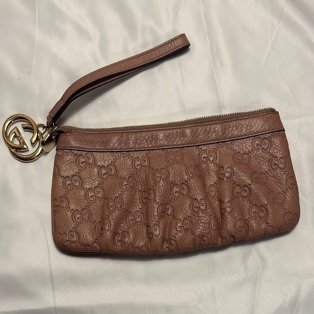 Gucci Guccissima Leather Wristlet Pouch - Blush Pale Pink